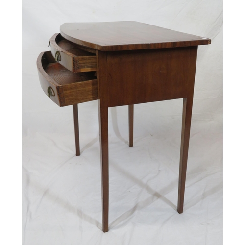 136 - Georgian inlaid and crossbanded mahogany bow fronted side table with two short and one long drawer, ... 