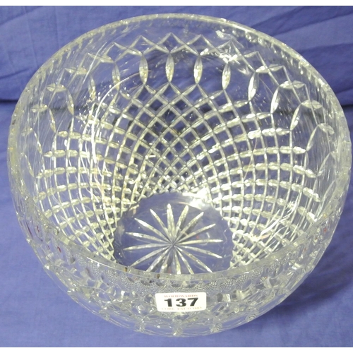 137 - Large heavy cut glass flower or fruit bowl with hobnail decoration