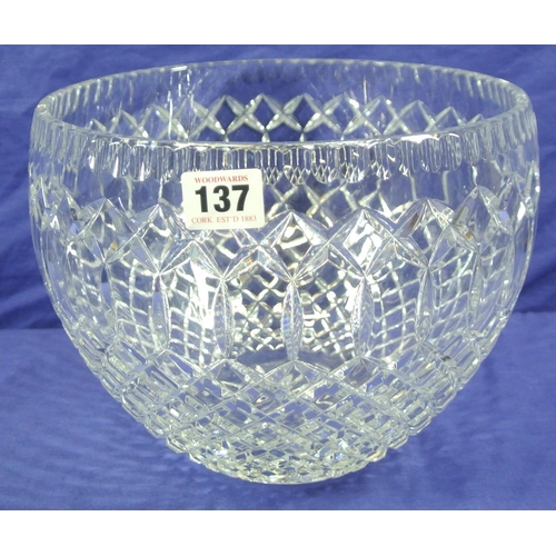 137 - Large heavy cut glass flower or fruit bowl with hobnail decoration