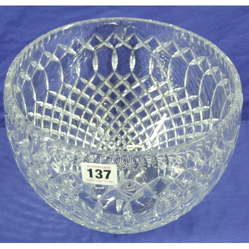 137 - Large heavy cut glass flower or fruit bowl with hobnail decoration