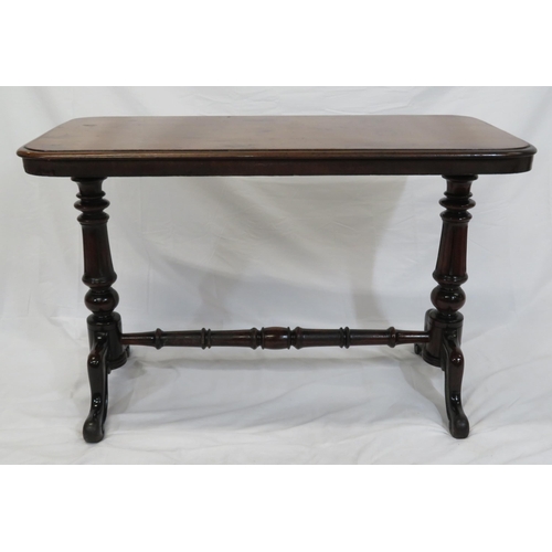 144 - Victorian oblong mahogany occasional table with turned columns and stretcher, on hipped cabriole leg... 