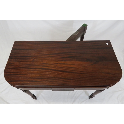 155 - Victorian mahogany tea table with fold-over top, pull-out gateleg support, rounded corners, on turne... 