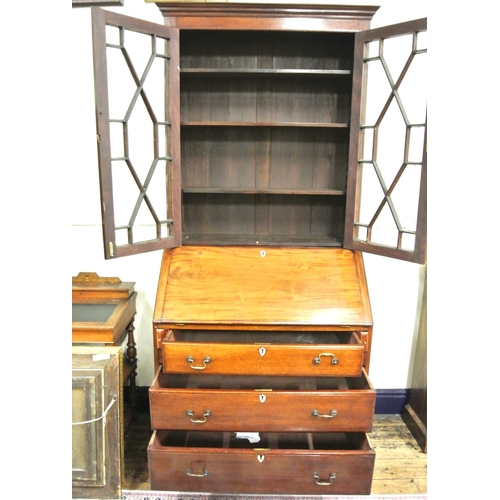 160 - Victorian mahogany bureau bookcase, the top with astragal glazed doors, shelved interior, bureau wit... 