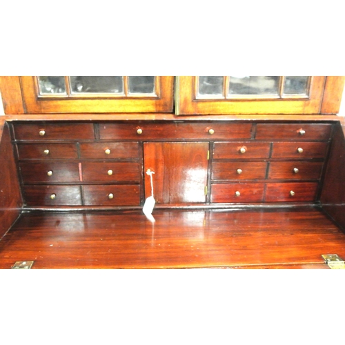 160 - Victorian mahogany bureau bookcase, the top with astragal glazed doors, shelved interior, bureau wit... 