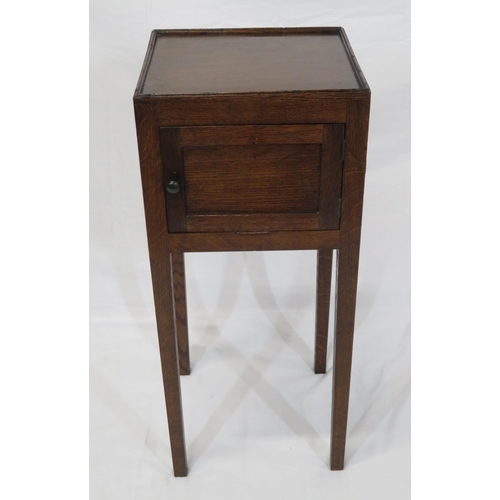 169 - Edwardian oak locker with raised gallery, panelled door, on tapering legs