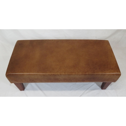 18 - Long leather stool on square tapering legs