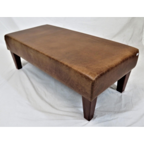 18 - Long leather stool on square tapering legs