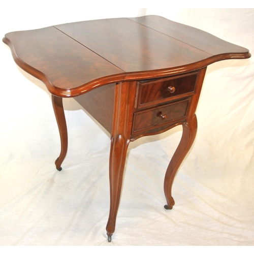 181 - Edwardian mahogany Pembroke work table with drop leaves, serpentine borders, two drawers, one press,... 