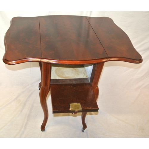 181 - Edwardian mahogany Pembroke work table with drop leaves, serpentine borders, two drawers, one press,... 