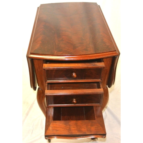 181 - Edwardian mahogany Pembroke work table with drop leaves, serpentine borders, two drawers, one press,... 