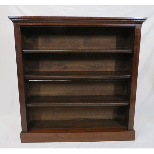 185 - Edwardian mahogany open bookcase with adjustable shelving, on plinth