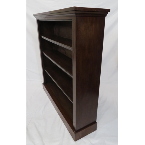 185 - Edwardian mahogany open bookcase with adjustable shelving, on plinth