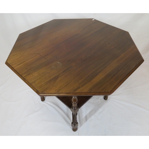 30 - Victorian mahogany hexagonal shaped centre or occasional table with turned columns, on turned legs