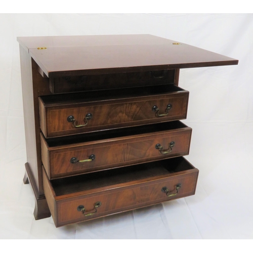 31 - Edwardian inlaid mahogany bachelors chest with fold-over top, pull-out supports, four drawers with b... 