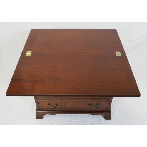 31 - Edwardian inlaid mahogany bachelors chest with fold-over top, pull-out supports, four drawers with b... 