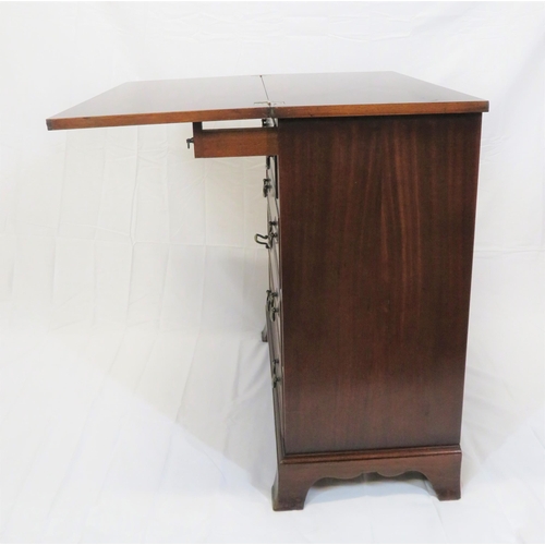 31 - Edwardian inlaid mahogany bachelors chest with fold-over top, pull-out supports, four drawers with b... 