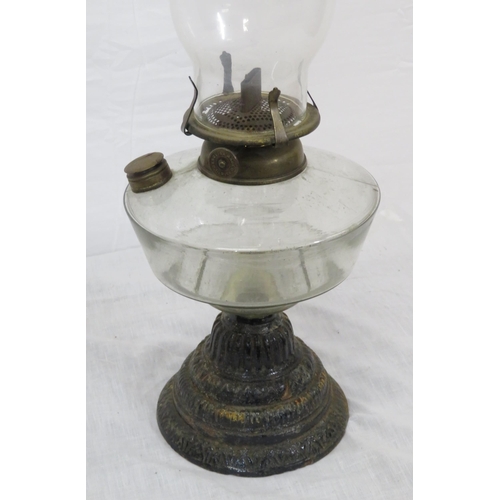 32 - Victorian style glass table oil lamp with shaped metal base