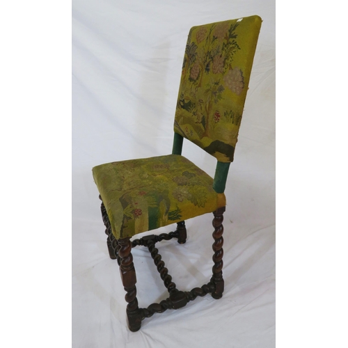 374 - Georgian mahogany highback hall chair with scenic upholstery, turned legs and twist stretcher, on bu... 