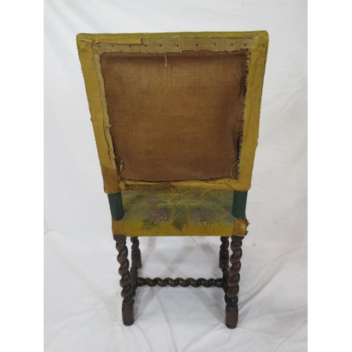 374 - Georgian mahogany highback hall chair with scenic upholstery, turned legs and twist stretcher, on bu... 