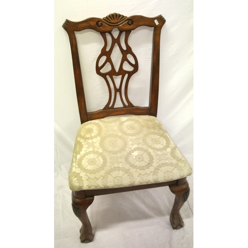 375 - Victorian design mahogany occasional chair with pierced splat, upholstered seat, cabriole legs with ... 