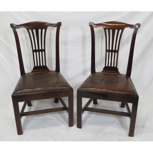 376 - Pair of Georgian mahogany occasional chairs with pierced wheatsheaf splats, leather drop-in seats, s... 