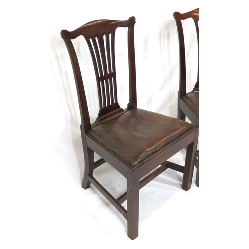 376 - Pair of Georgian mahogany occasional chairs with pierced wheatsheaf splats, leather drop-in seats, s... 