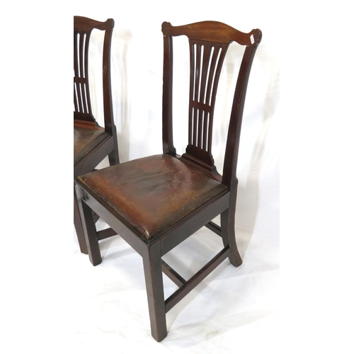 376 - Pair of Georgian mahogany occasional chairs with pierced wheatsheaf splats, leather drop-in seats, s... 