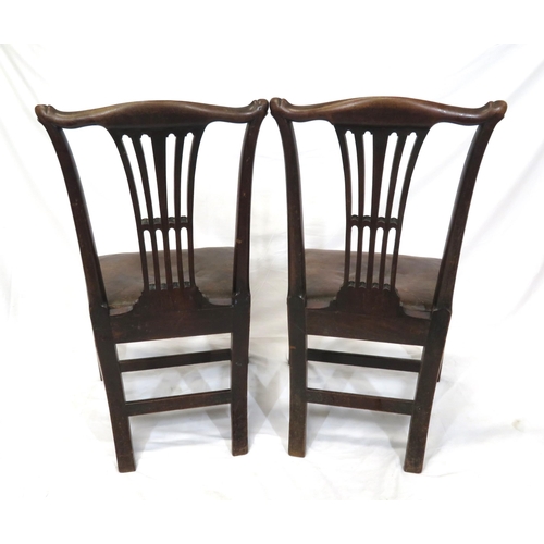 376 - Pair of Georgian mahogany occasional chairs with pierced wheatsheaf splats, leather drop-in seats, s... 