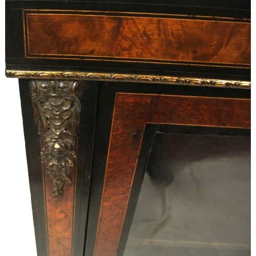 38 - Victorian inlaid and ebonized floor bookcase with ormolu mounts, and bun feet