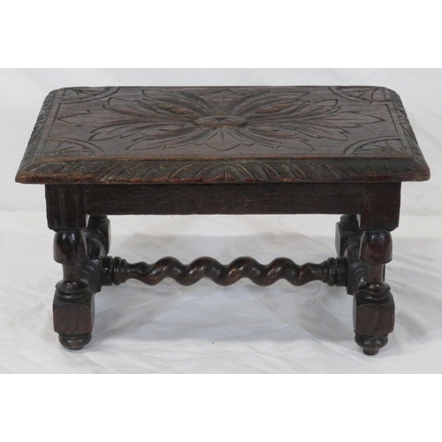 4 - Victorian carved oak footstool with twist reeded stretcher