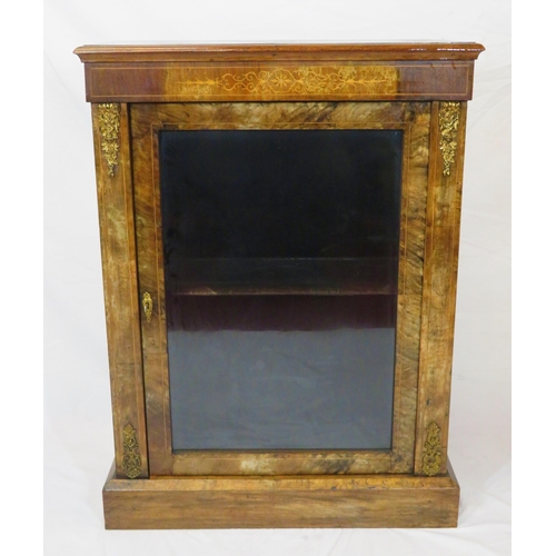 41 - Edwardian inlaid walnut floor bookcase with glazed door, shelved interior, ormolu mounts, on plinth