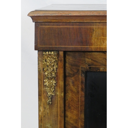 41 - Edwardian inlaid walnut floor bookcase with glazed door, shelved interior, ormolu mounts, on plinth