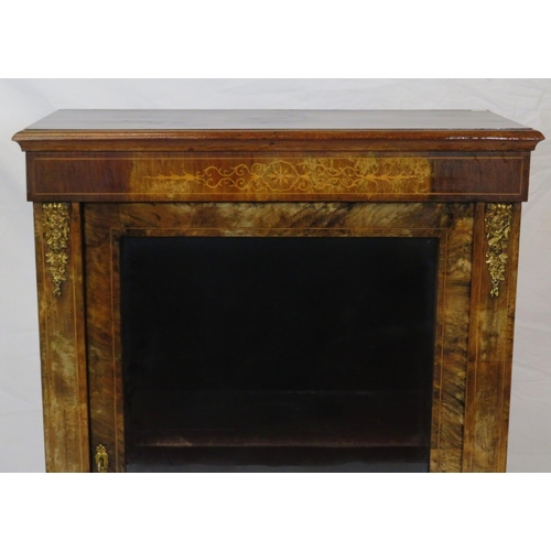 41 - Edwardian inlaid walnut floor bookcase with glazed door, shelved interior, ormolu mounts, on plinth