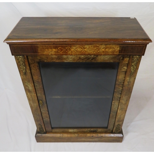 41 - Edwardian inlaid walnut floor bookcase with glazed door, shelved interior, ormolu mounts, on plinth