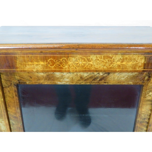 41 - Edwardian inlaid walnut floor bookcase with glazed door, shelved interior, ormolu mounts, on plinth