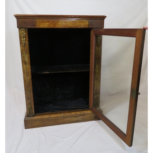 41 - Edwardian inlaid walnut floor bookcase with glazed door, shelved interior, ormolu mounts, on plinth