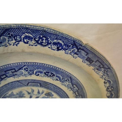 43 - 5 Victorian style willow pattern blue & white decorated platters