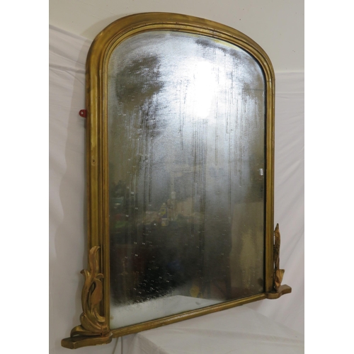 49 - Victorian style gilt framed domed overmantle mirror with foliate decoration