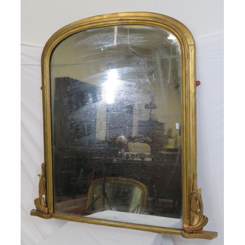 49 - Victorian style gilt framed domed overmantle mirror with foliate decoration