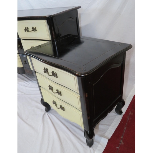 5 - Three piece French style bedroom suite of two low and one larger chest of drawers with ornate candle... 