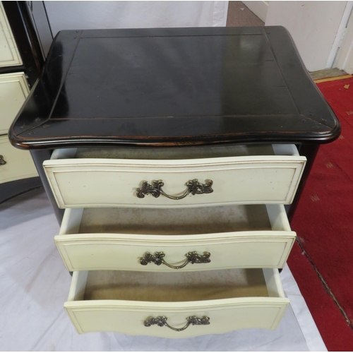 5 - Three piece French style bedroom suite of two low and one larger chest of drawers with ornate candle... 