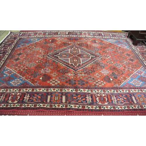 54 - Red and blue ground Persian Afshir carpet with traditional medallion design 320 x200 cm