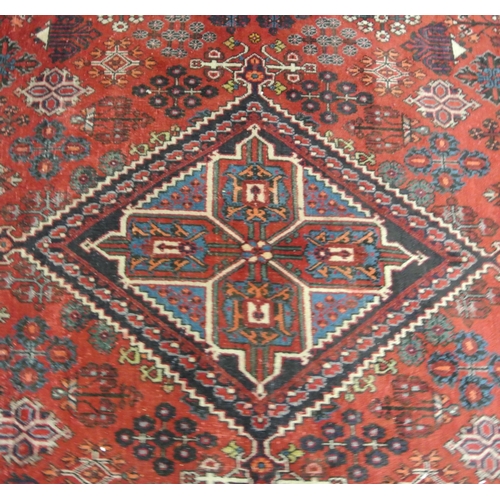 54 - Red and blue ground Persian Afshir carpet with traditional medallion design 320 x200 cm