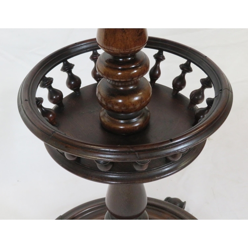 61 - Victorian mahogany two tier round occasional table with baluster rails, turned plinth, with scroll f... 