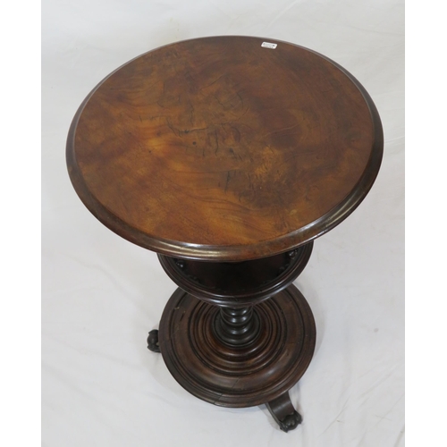 61 - Victorian mahogany two tier round occasional table with baluster rails, turned plinth, with scroll f... 