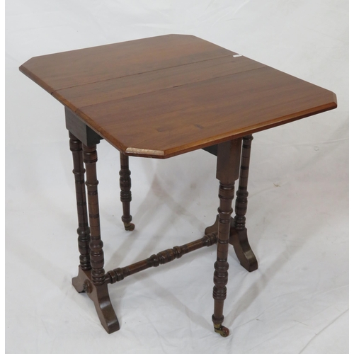 66 - Victorian mahogany Sutherland table with angled corners, drop leaves, pull-out gateleg supports, tur... 