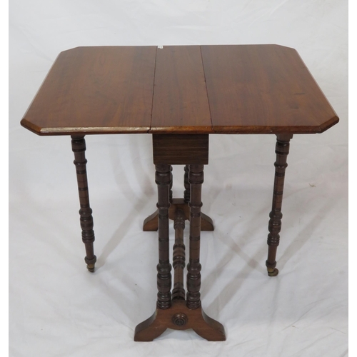 66 - Victorian mahogany Sutherland table with angled corners, drop leaves, pull-out gateleg supports, tur... 