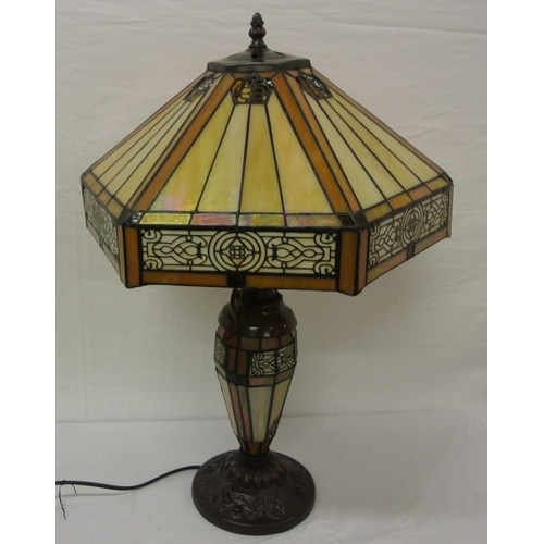 67 - Art Deco style electric table lamp with angled coloured shade and column, on round base