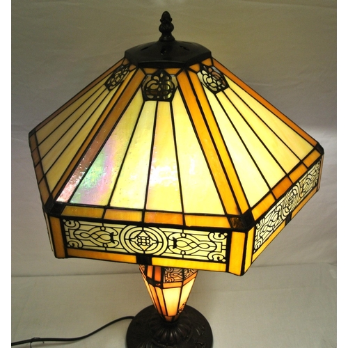 67 - Art Deco style electric table lamp with angled coloured shade and column, on round base