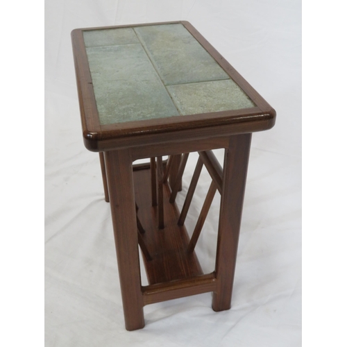 84 - Arts & Crafts stool with tiled top and cross stretcher